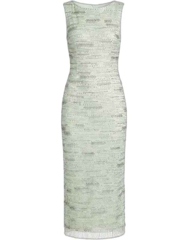 Beaded Fringe-trim Mesh Midi Dress