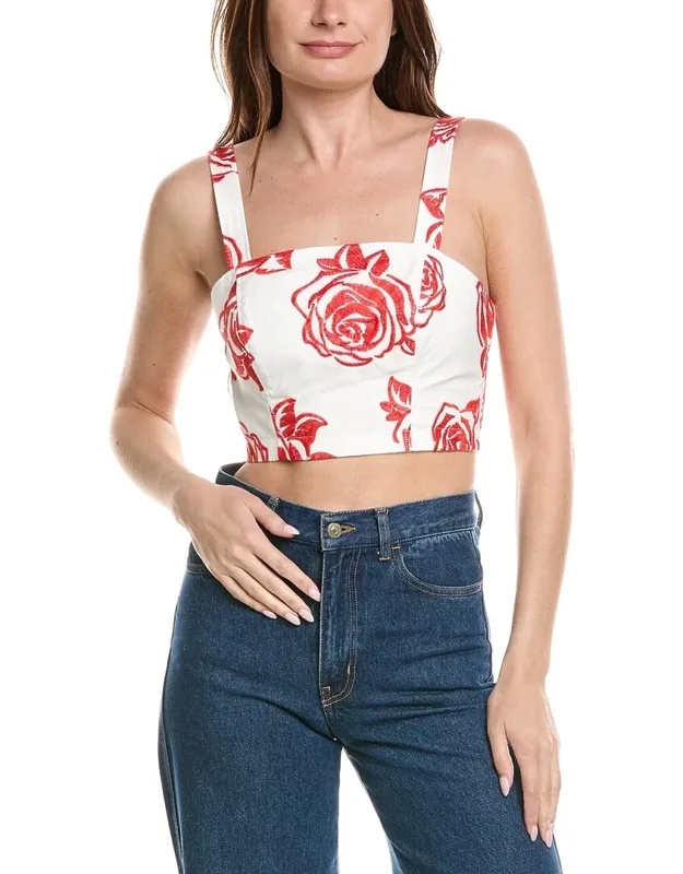 Rose Embroidery Square Neck Top
