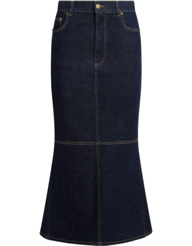 Fitted Denim Midi Skirt With Hearts