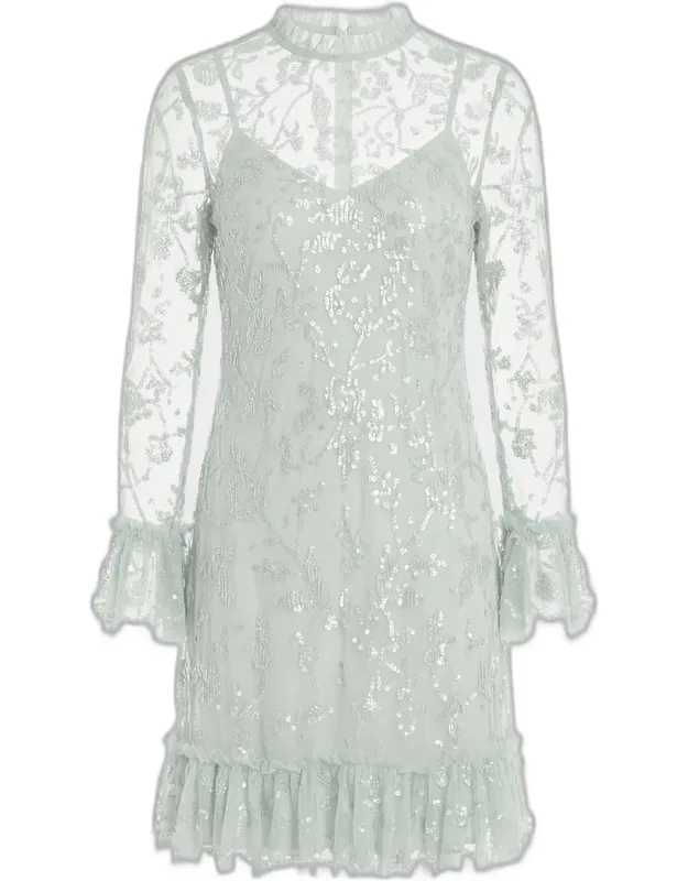 Floral Sequin Ruffle Mini Dress