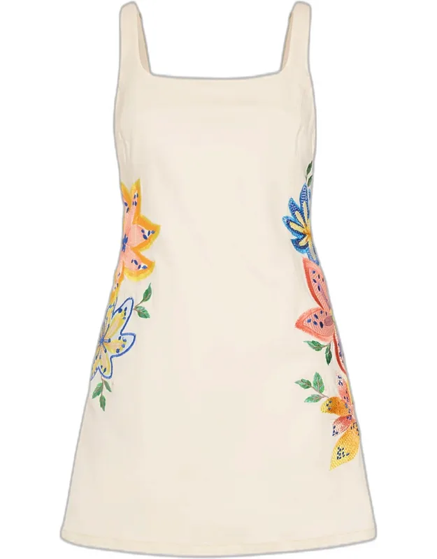Embroidered Denim Mini Dress