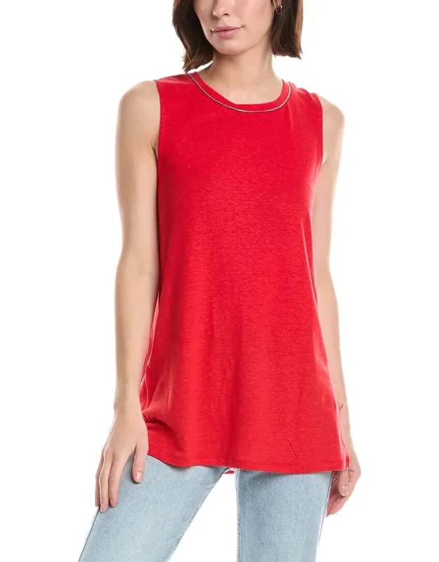 Beaded Neckline Linen-blend Tank Top