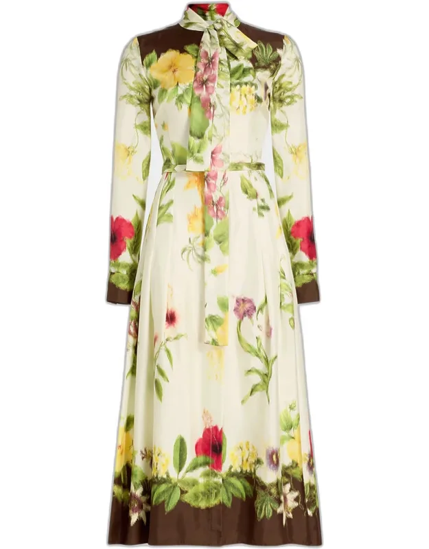 Hibiscus-print Silk Neck-scarf Midi Dress