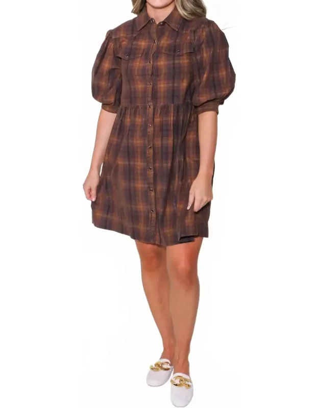 Ombre Plaid Snap Dress