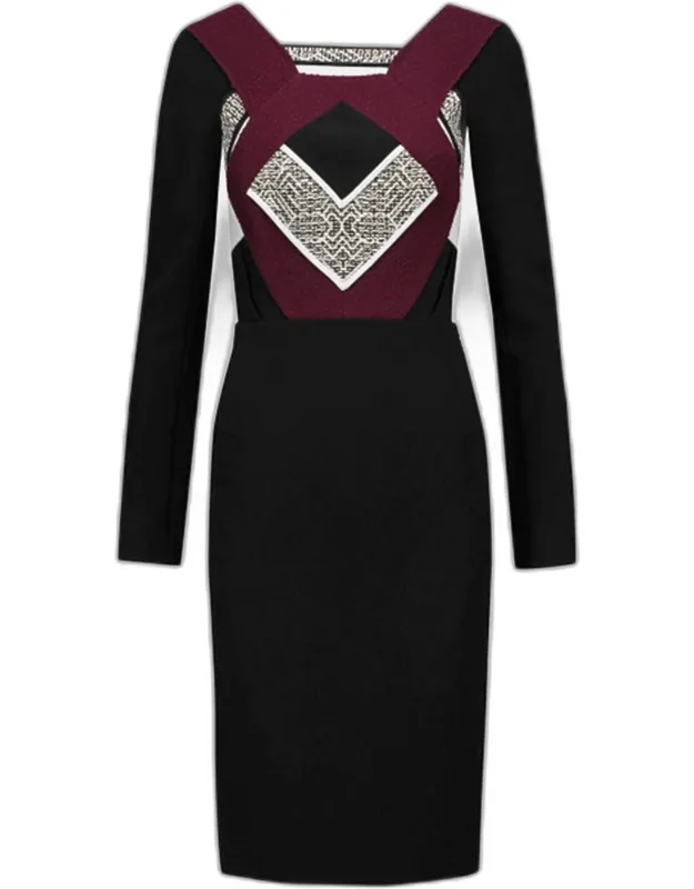 Color Block Textured Crepe Shapur Mini Dress