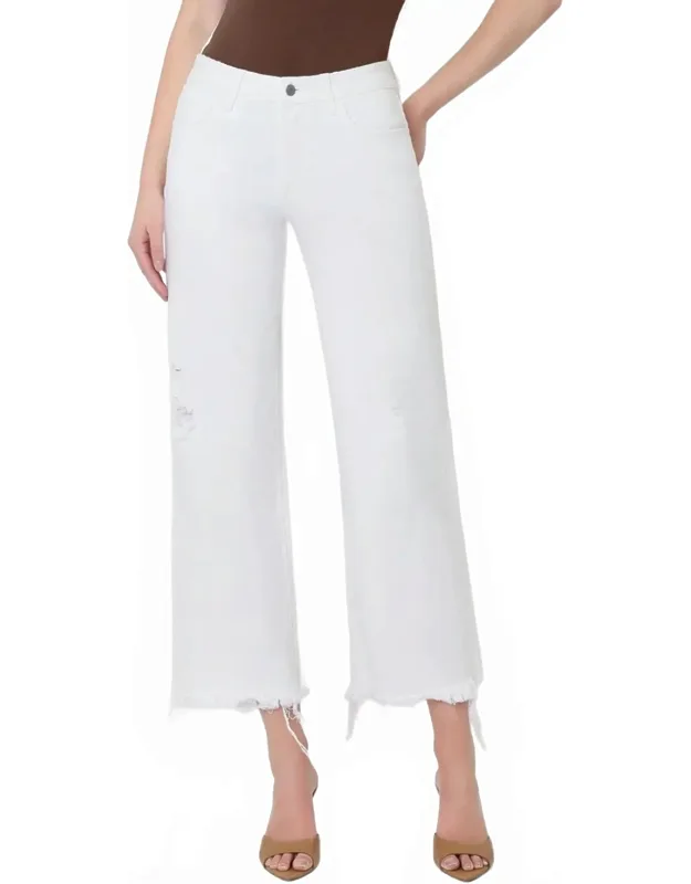 High Rise Slight Distressed Raw Hem Crop Wide Jeans