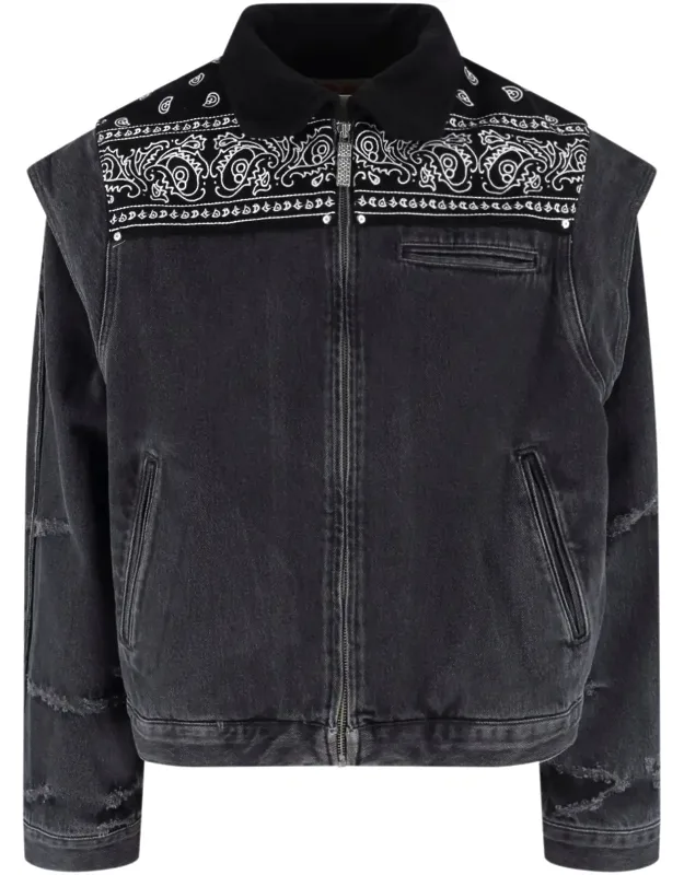 Bandana Print Boxy Denim Jacket