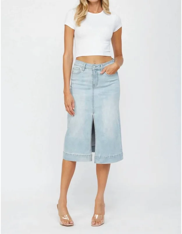 Light Wash Denim Midi Skirt