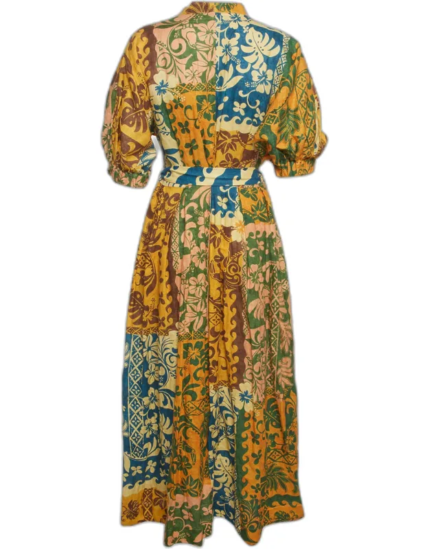 Printed Linen Tie Detail Maxi Dress