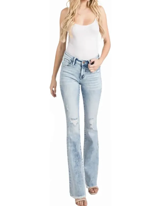 Distressed Mid Rise Flare Jeans - Petite