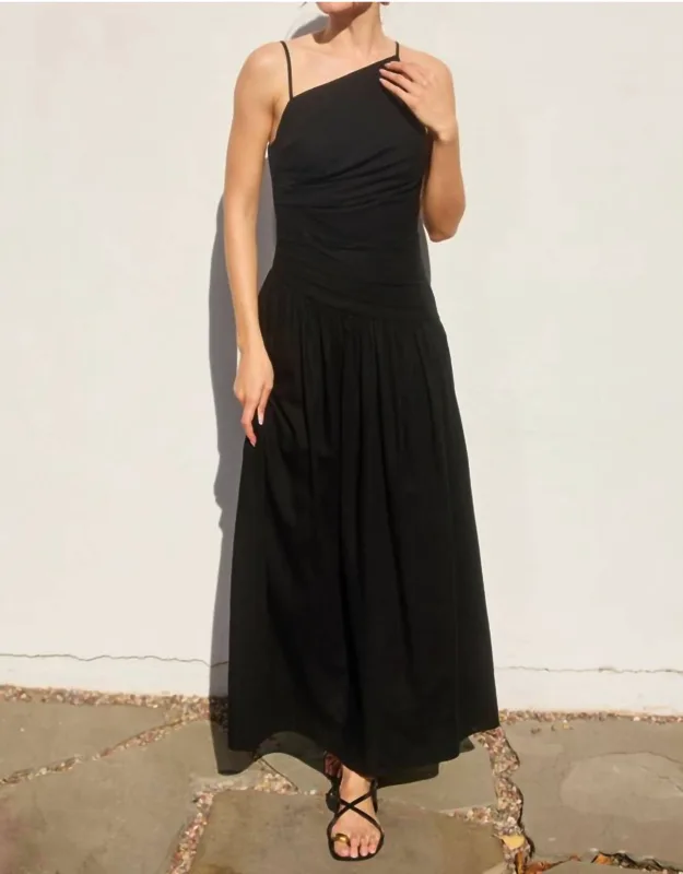 Drop Waist Ruched Linen Dress