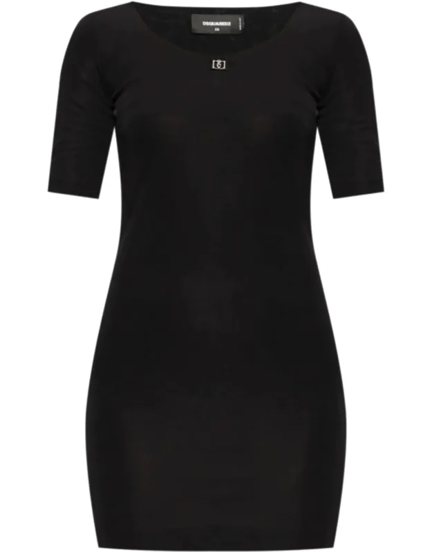 Form-fitting Viscose Metallic Logo Dress