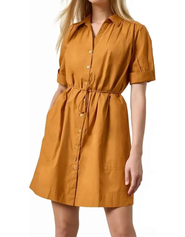 Shirred Sleeve Mini Shirt Dress