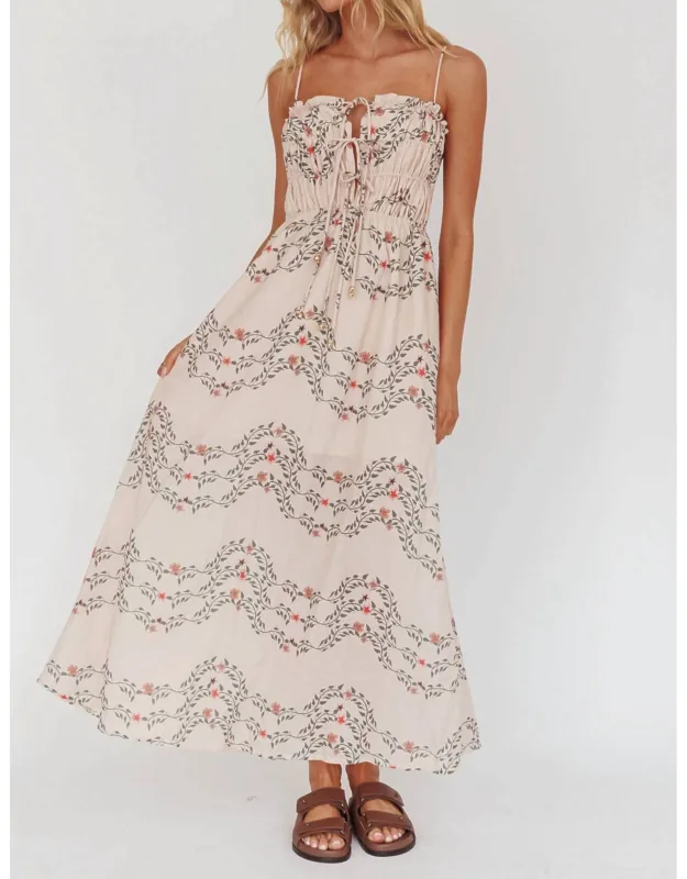 Shirred Tie Front Floral Maxi Dress