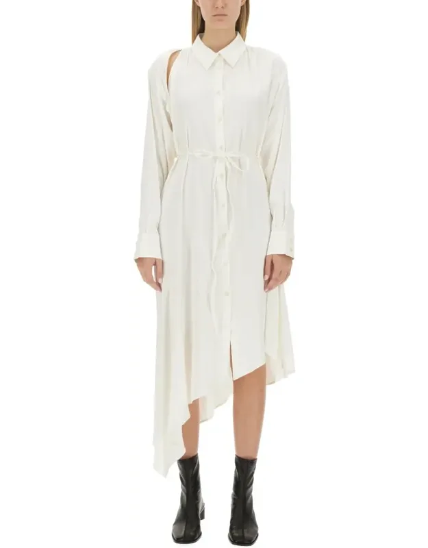 Satin Chemisier Dress With Asymmetrical Hemline