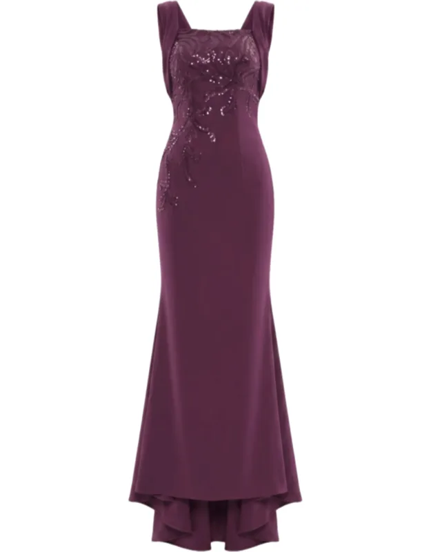 Embellished Long Crepe Dress