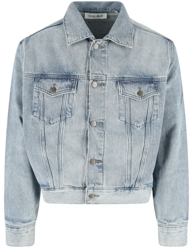 Cropped Denim Jacket With Classic Collar