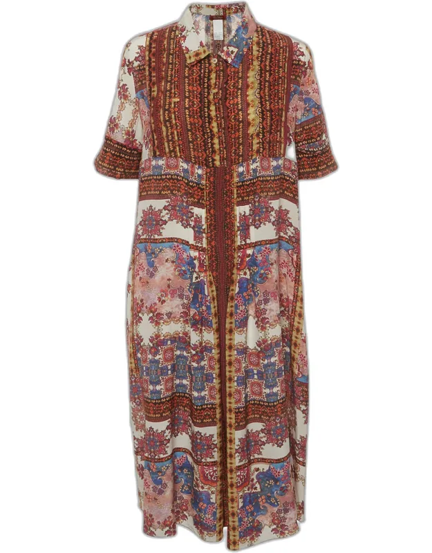 Multicolor Printed Silk Midi Dress