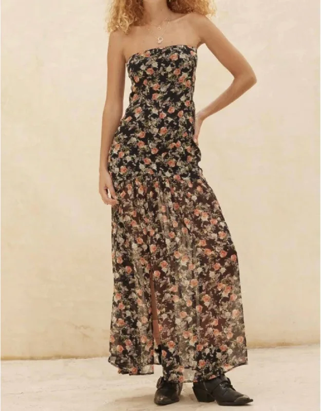 Floral Chiffon Strapless Maxi Dress