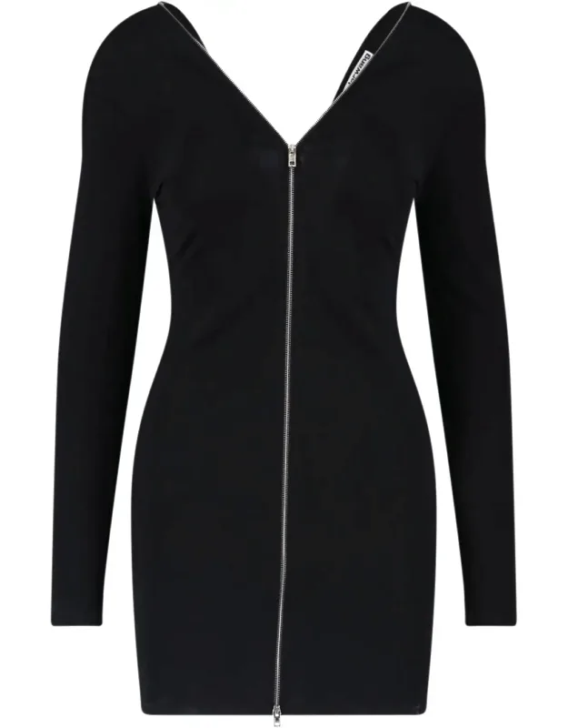 Continuous Zipper V-neck Mini Dress