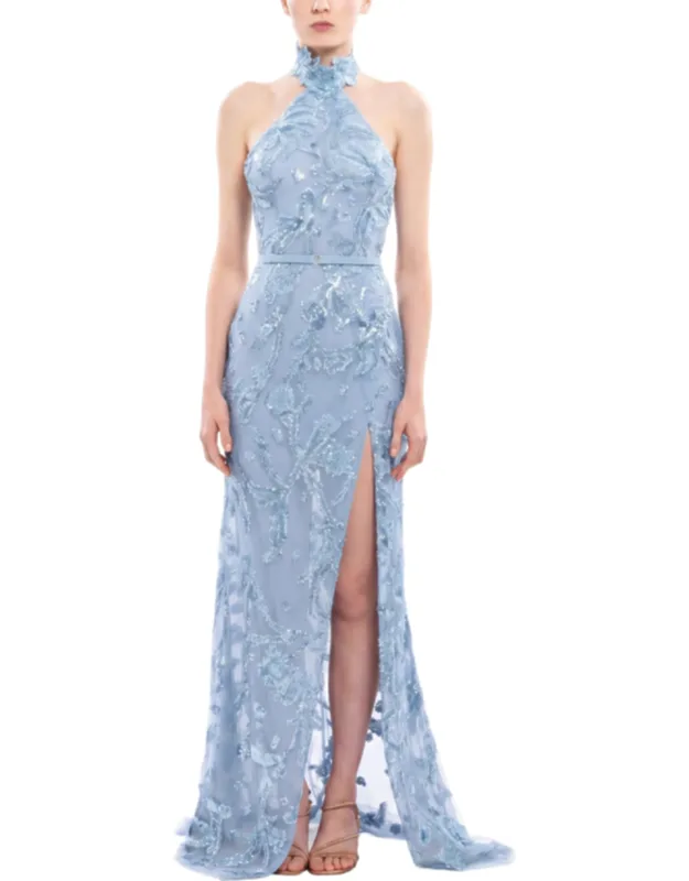Halter Neck Embroidered Tulle Dress