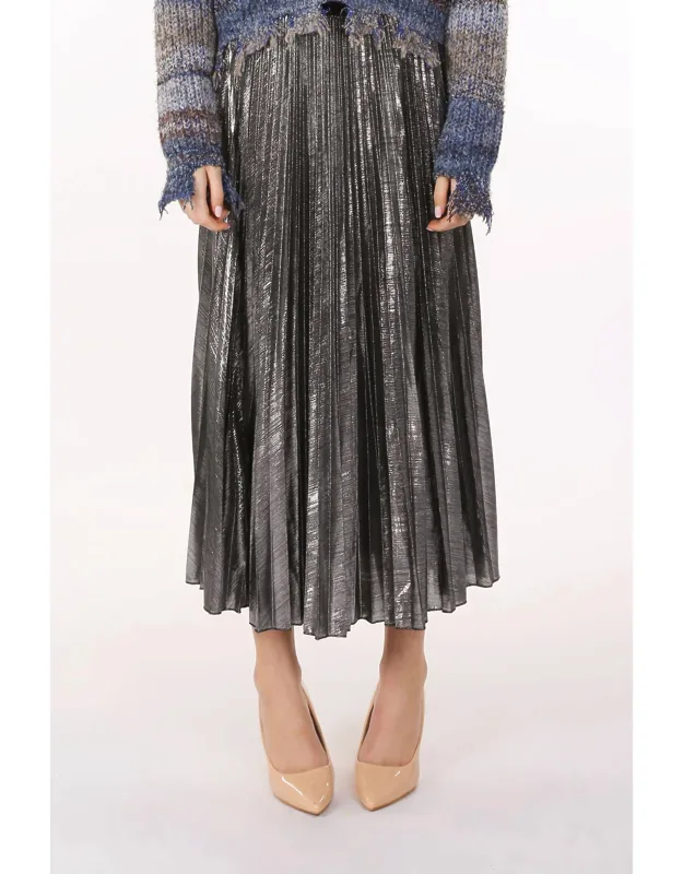 Metallic Coated Pleat Maxi Skirt
