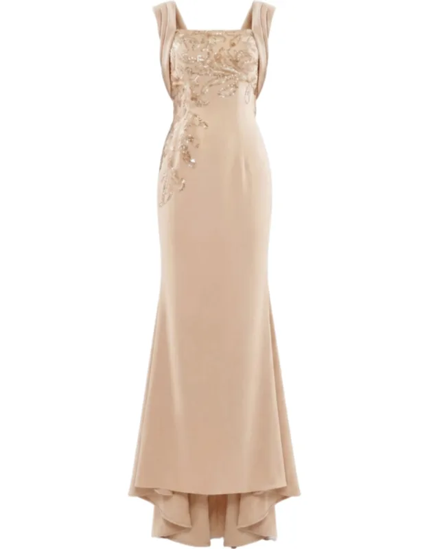 Embellished Long Crepe Dress