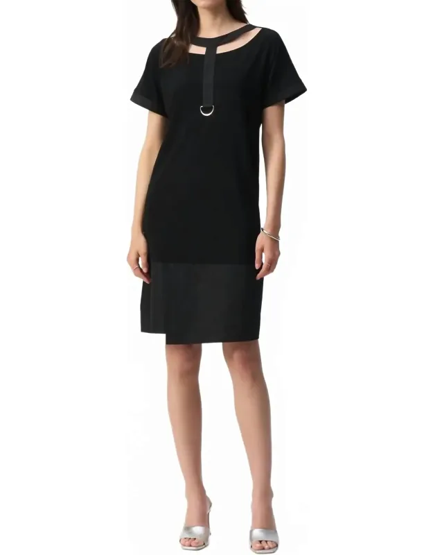 Cutout Yoke Detail Shift Dress