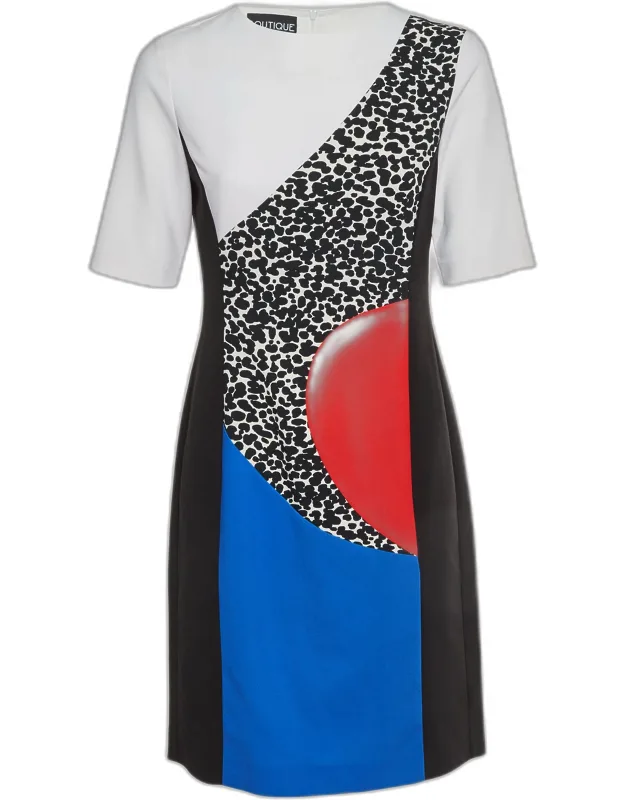 Color Block Crepe Short Sleeve Dress