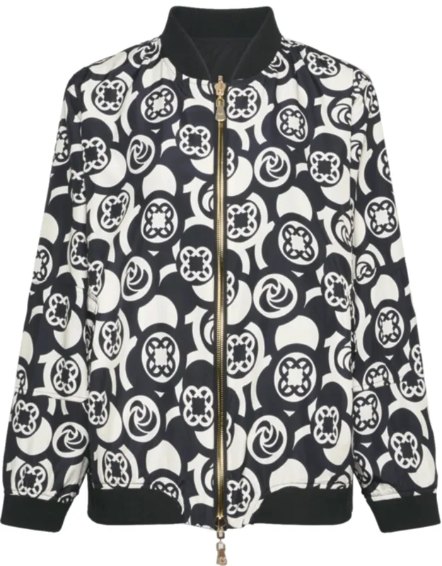 Reversible Geometric Pattern Zip Bomber Jacket