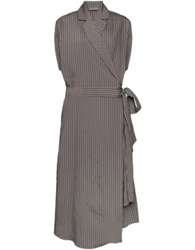Wrap Midi Pinstripe Belted Dress