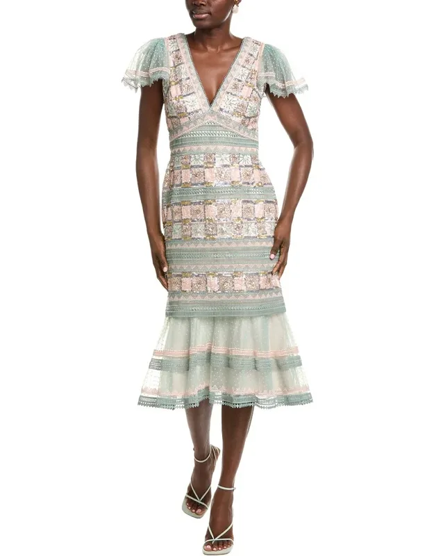 Belle Sequin Lace Panel Midi Dress