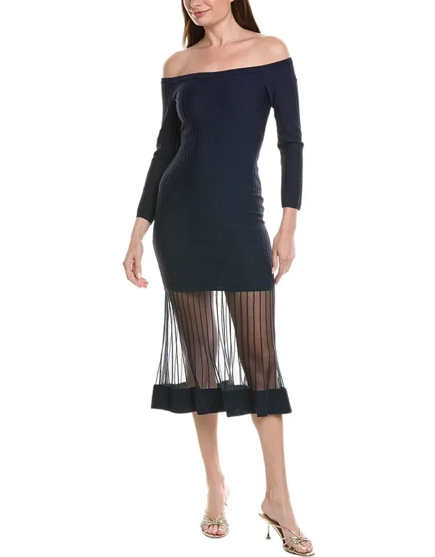Off The Shoulder Sheer Knit Midi Dress