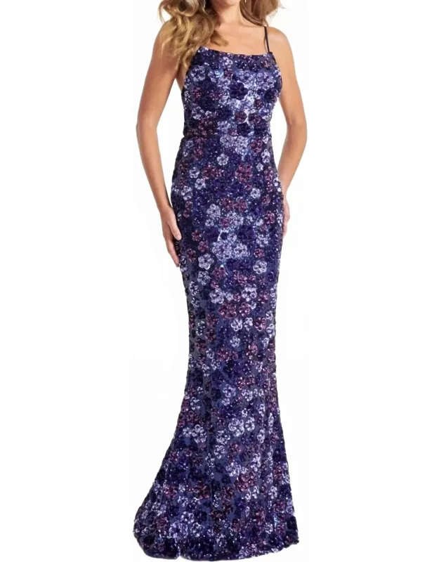 Sequin Floral Design Prom Dress