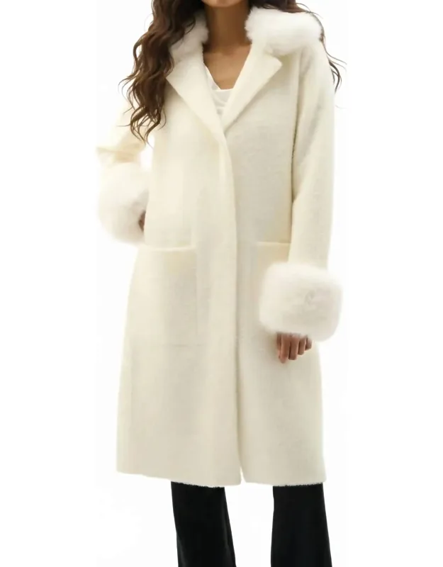 Detachable Faux Fur Trim Long Sleeve Coat