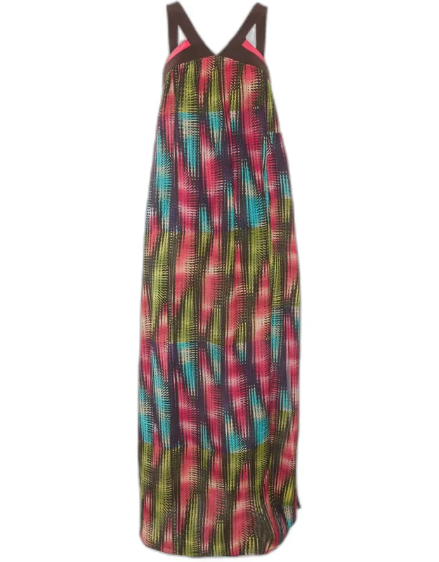 Multicolour Abstract Print Silk Flared Maxi Dress