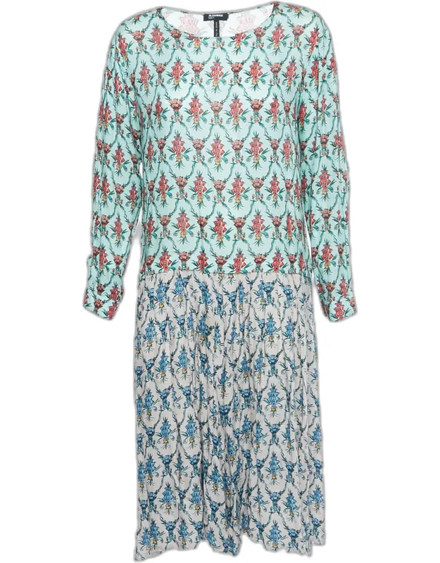 Multicolour Crepe Floral Print Pleated Midi Dress