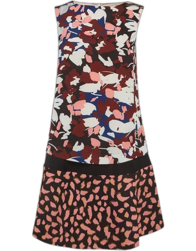 Abstract Print Crepe Panel Mini Dress