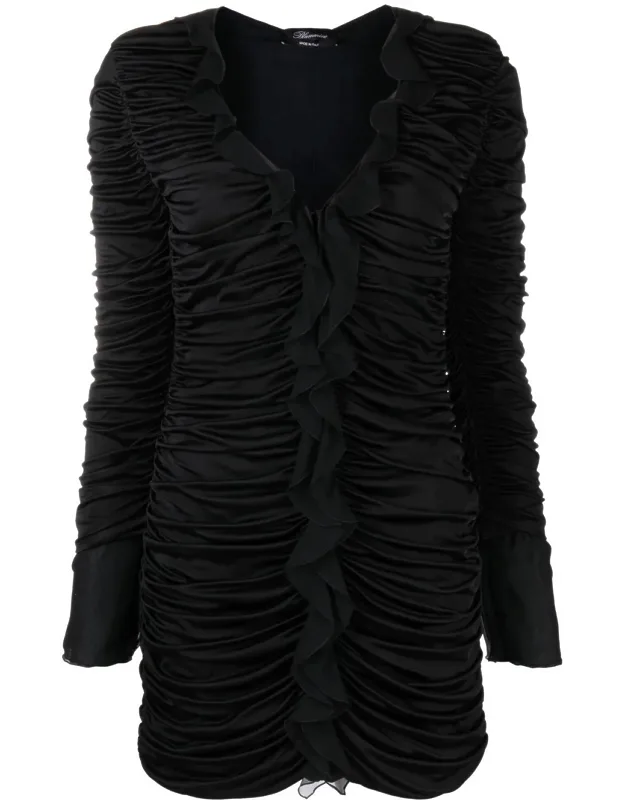 Plisse Jersey V-neck Asymmetrical Dress