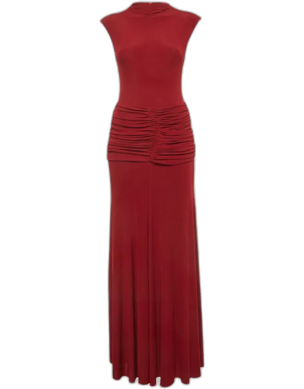 Jersey Knit Ruched Maxi Dress