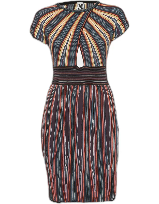 Multicolor Striped Knit Criss-cross Mini Dress