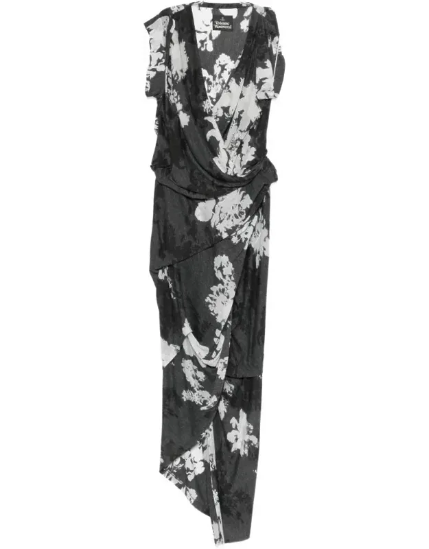 Floral Print Draped Wrap Dress