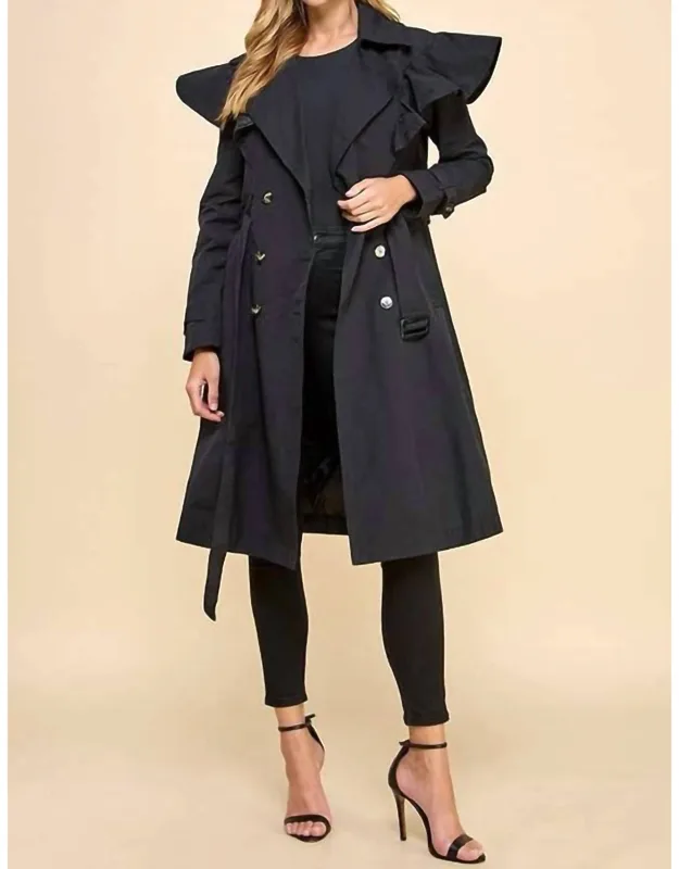 Ruffle Shoulder Trench Coat