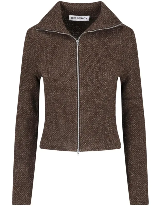 Textured Cropped Zip Sweater