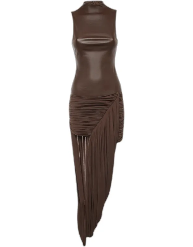 Mesina Stretch Twill And Crepe Knit Draped Long Dress