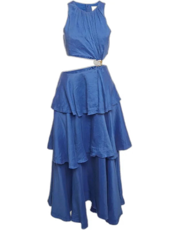 Linen Blend Wave Cut Out Midi Dress