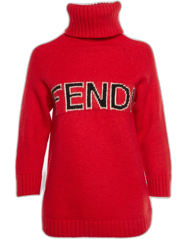 Logo Intarsia Wool Knit Turtle Neck Sweater