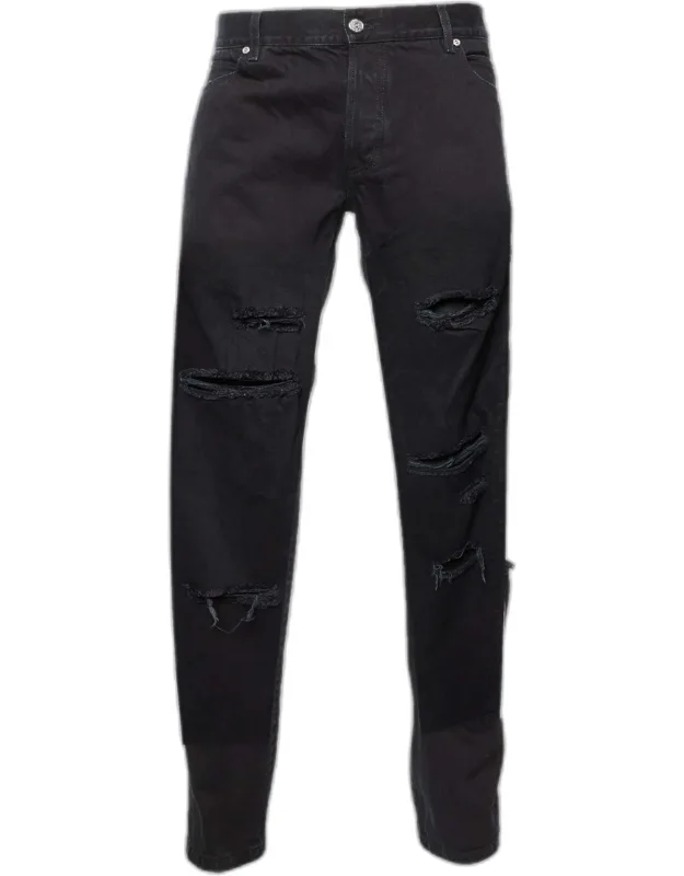 Distressed And Ripped Denim Straight Jeans