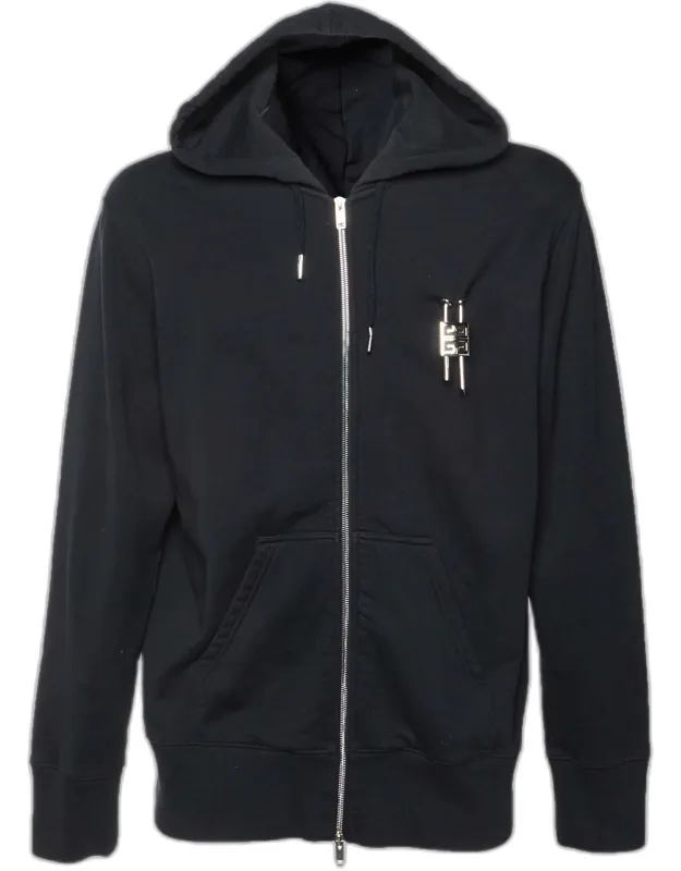 Cotton Jersey Padlock Detail Zip Up Hoodie