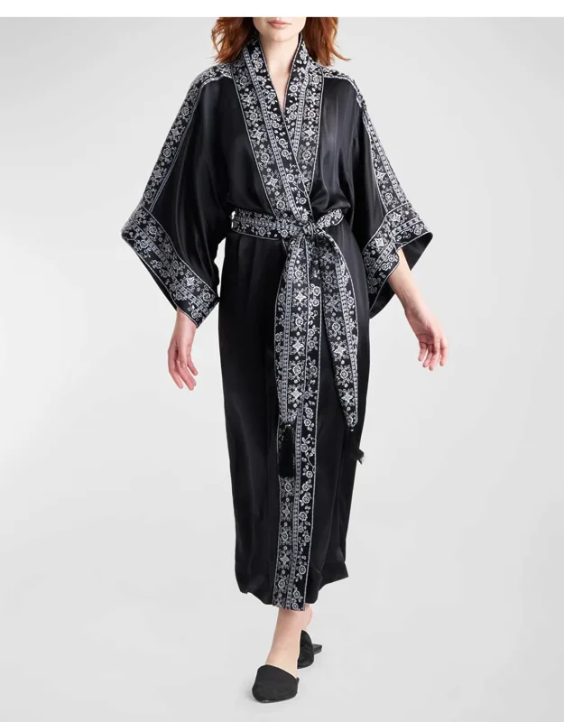 Floral-embroidered Silk Robe